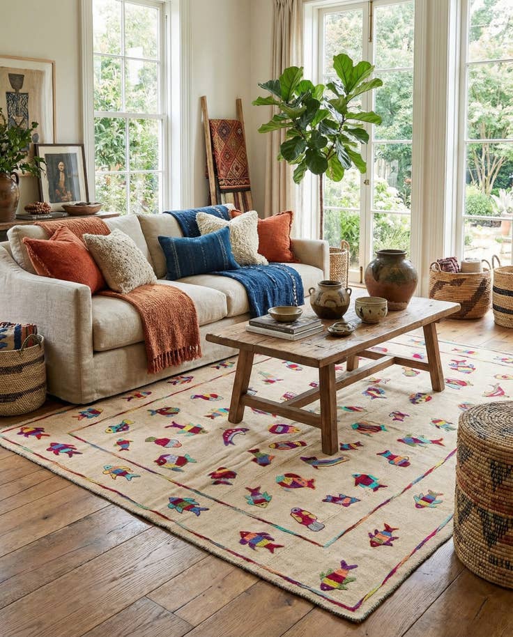 Detail image of 5' 9 x 7' 7 Hand Woven Kilim Suzani Wool Rug