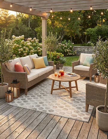 Beige and Ivory Easy-Clean Sabrina Soto Indoor / Outdoor Rug