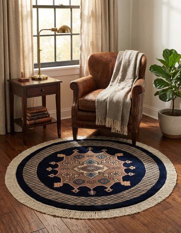3' 1 x 3' 2 Hand Knotted Bokhara Oriental Wool Round Rug