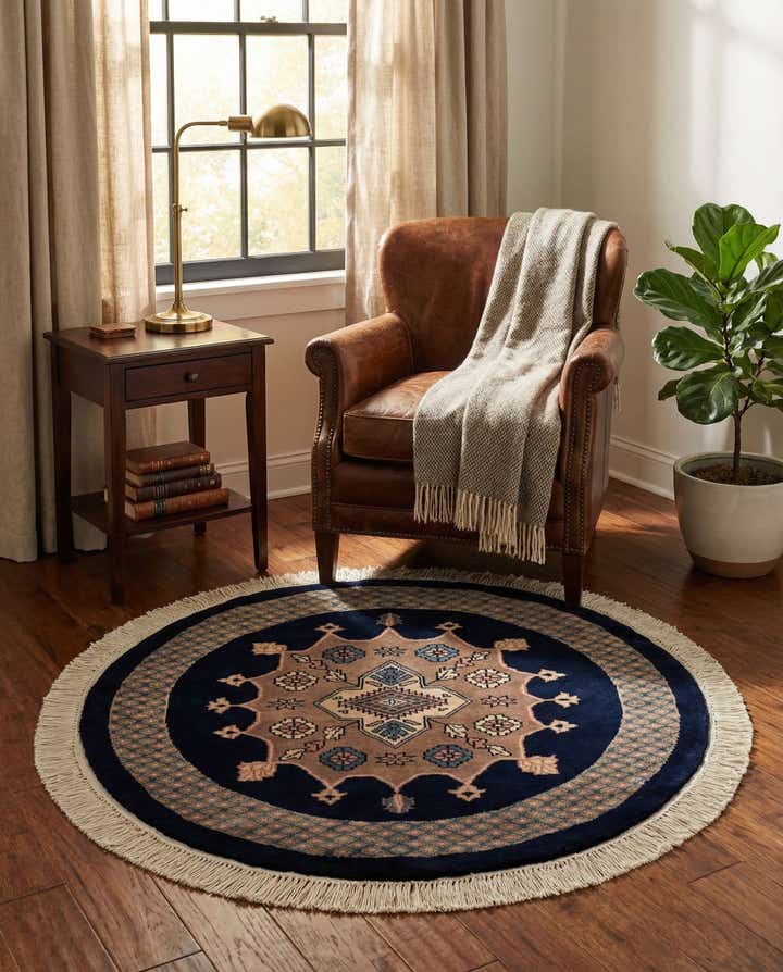 3' 1 x 3' 2 Hand Knotted Bokhara Oriental Wool Round Rug