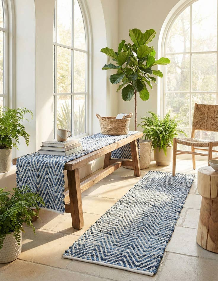 Detail image of  1' 2 x 8'  Hand Woven Chindi Chevron Table Runner Rug