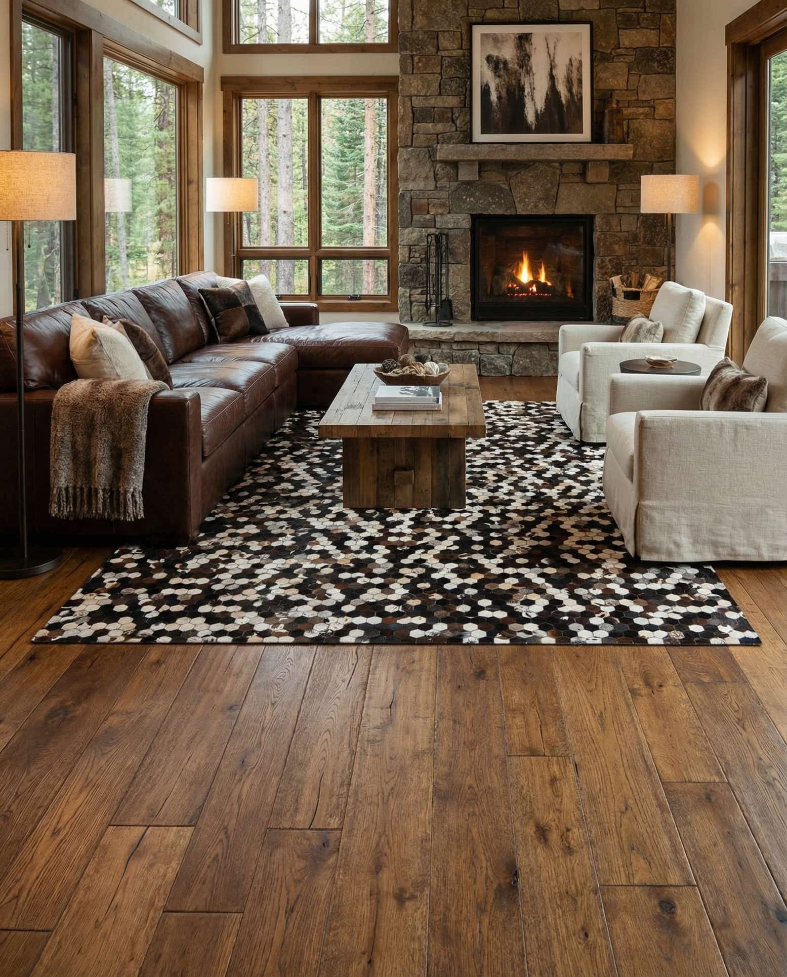 8' x 9' 8 Cowhide Leather Rug