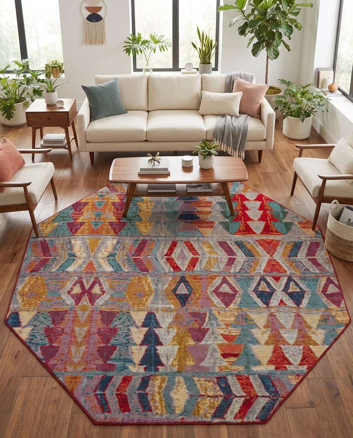 7' 10 x 7' 10 Easy-Clean Modern Indoor / Outdoor Octagon Rug