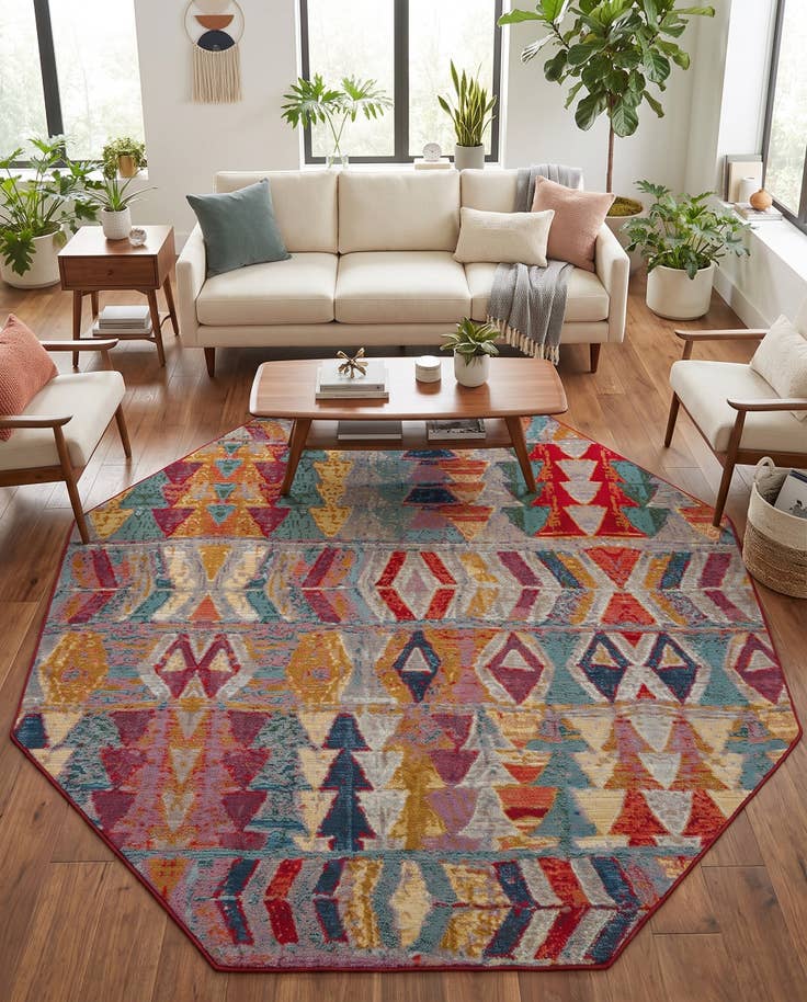 Detail image of 7' 10 x 7' 10 Easy-Clean Modern Indoor / Outdoor Octagon Rug
