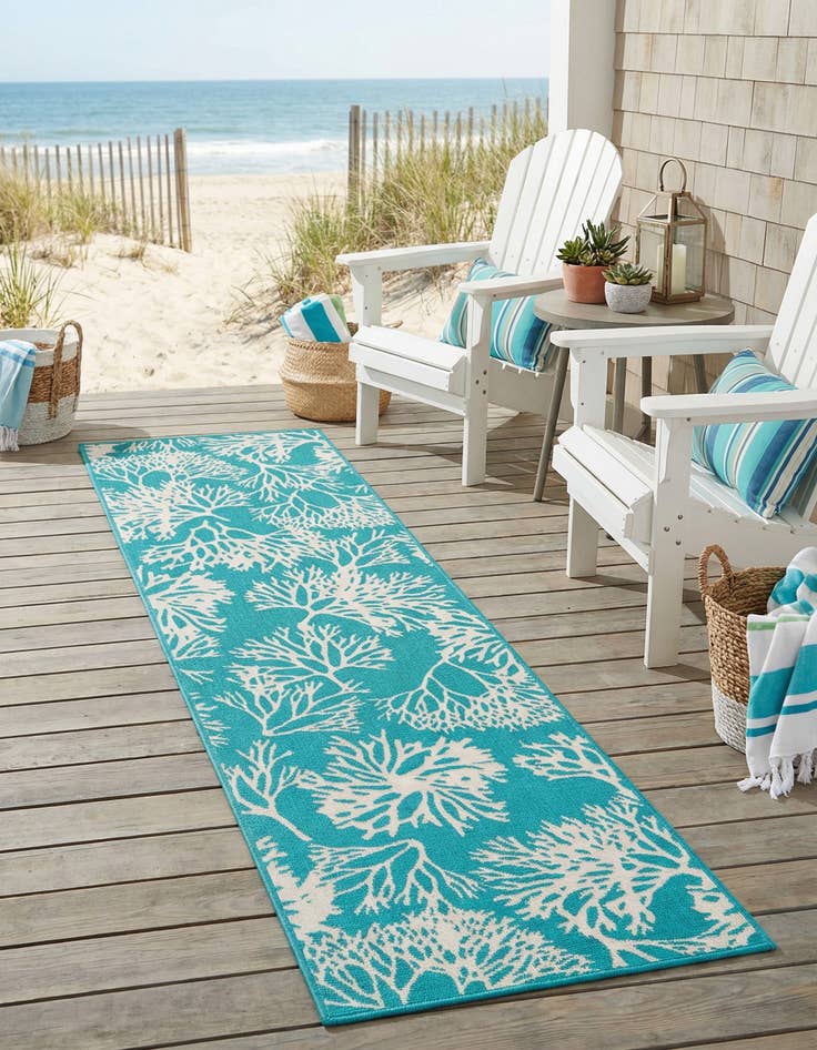 Detail image of 2' 7 x 10'  Washable Coastal Indoor / Outdoor Runner Rug