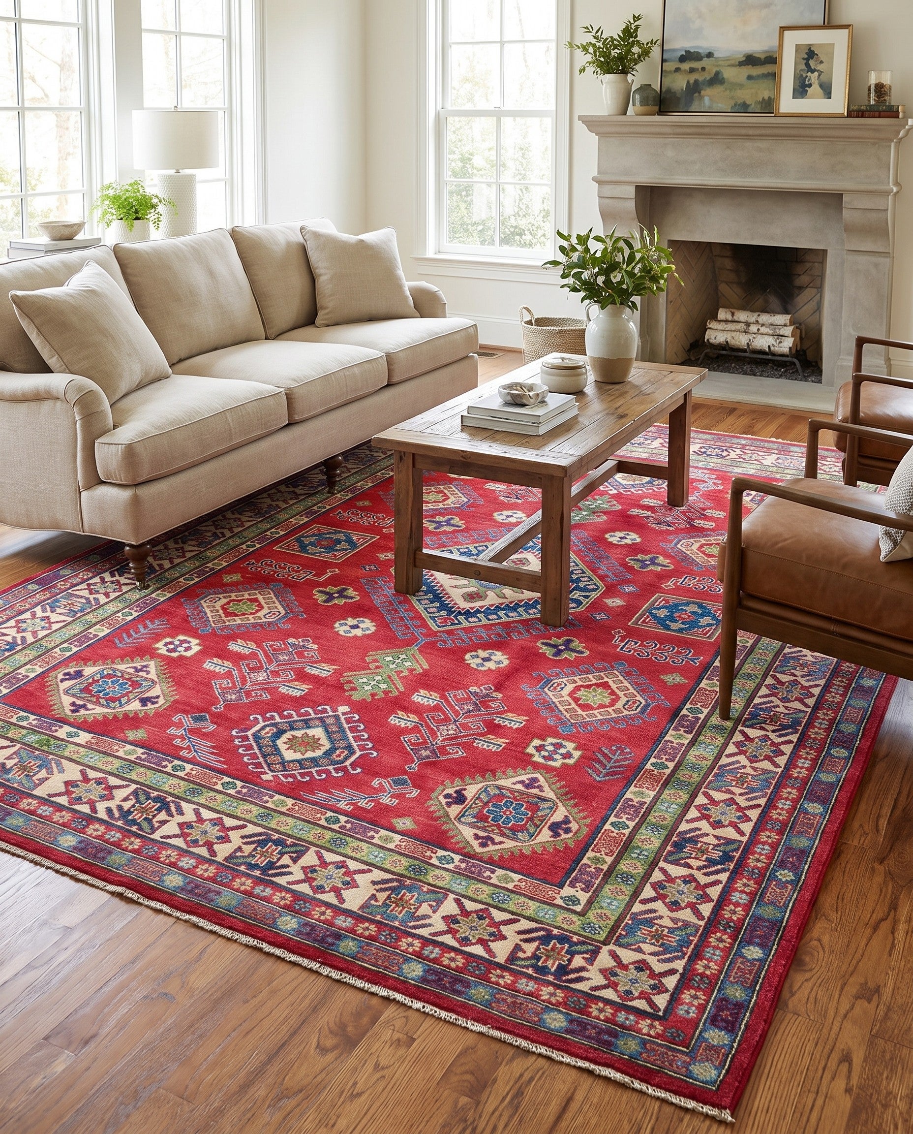 6' 10 x 9' 3 Hand Knotted Kazak Rug
