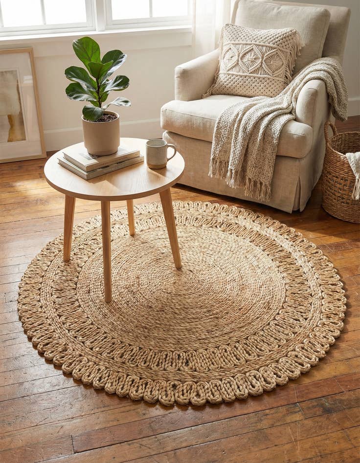 Detail image of 3' 3 x 3' 3  Hand Braided Jute Round Rug