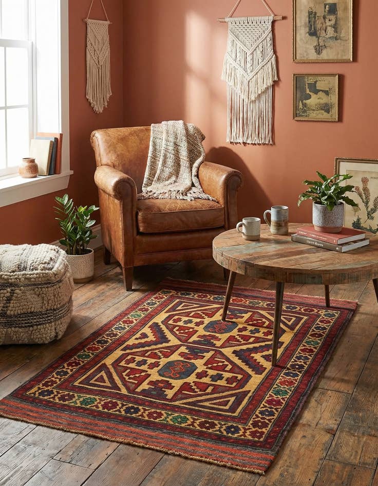 Detail image of  2' 11 x 4' 11  Hand Knotted Sumak Wool Rug