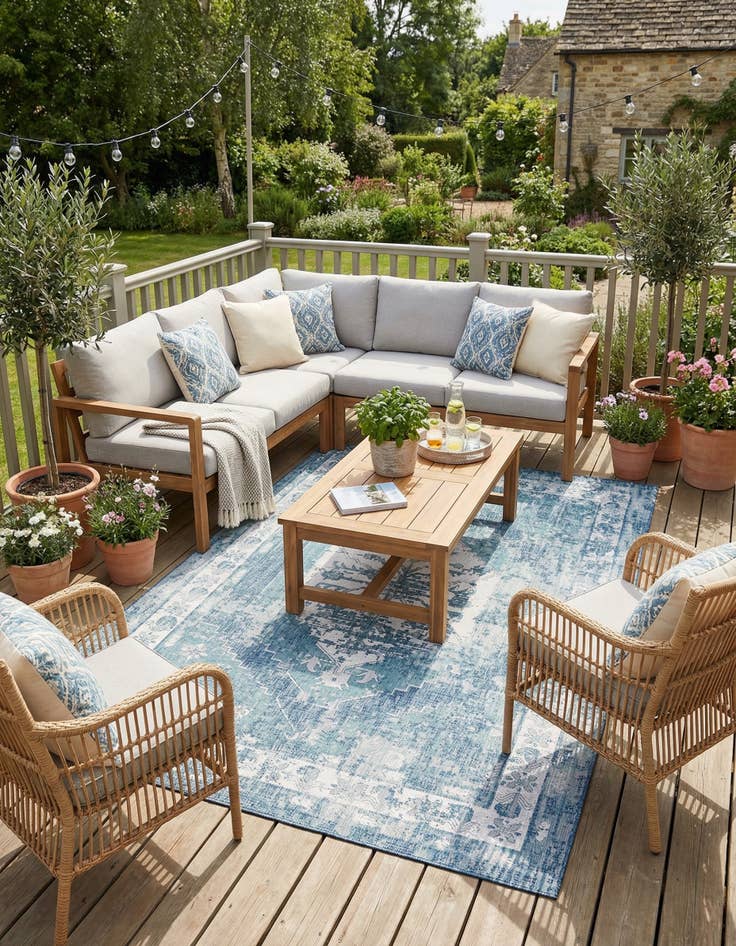 Detail image of 9' x 12'  Washable Traditional Indoor / Outdoor Rug