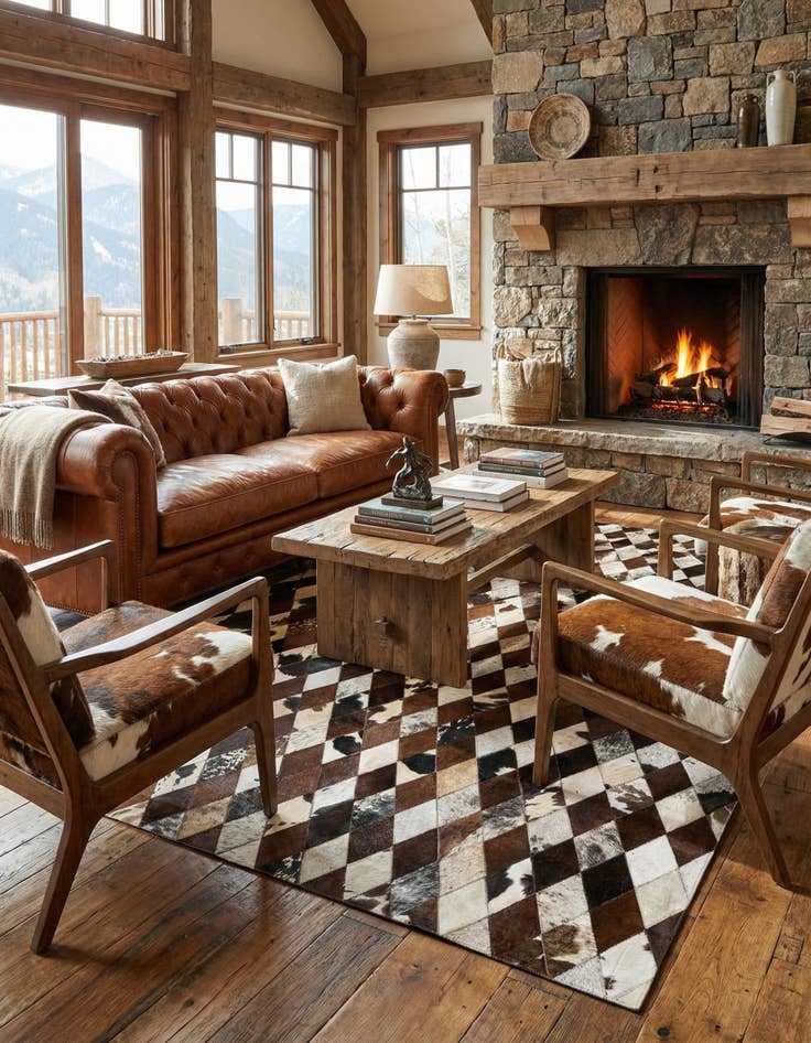 Detail image of 5' 2 x 8' 1 Cowhide Stocks Rug