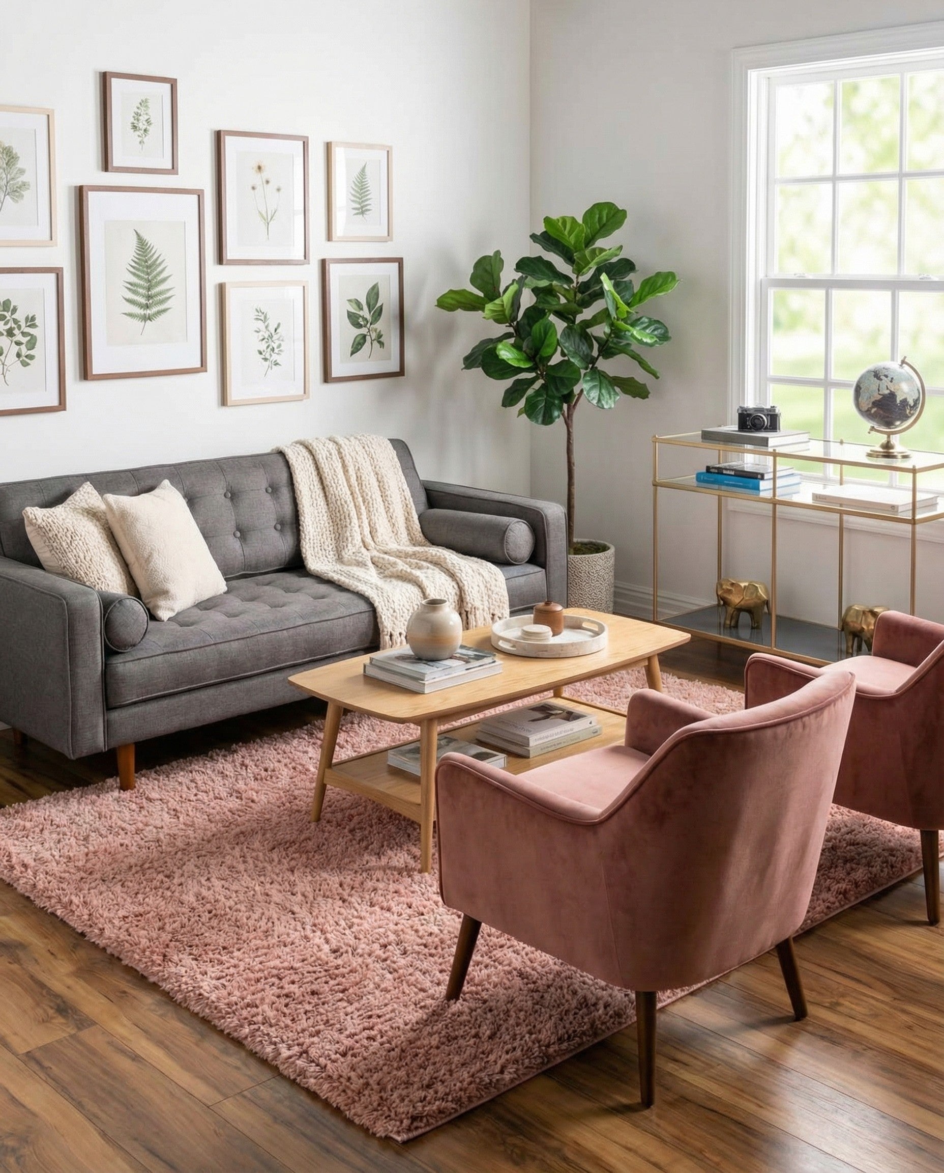 A large 8x11 rectangular shag rug in a solid rose pink color, offering a soft, textured surface.