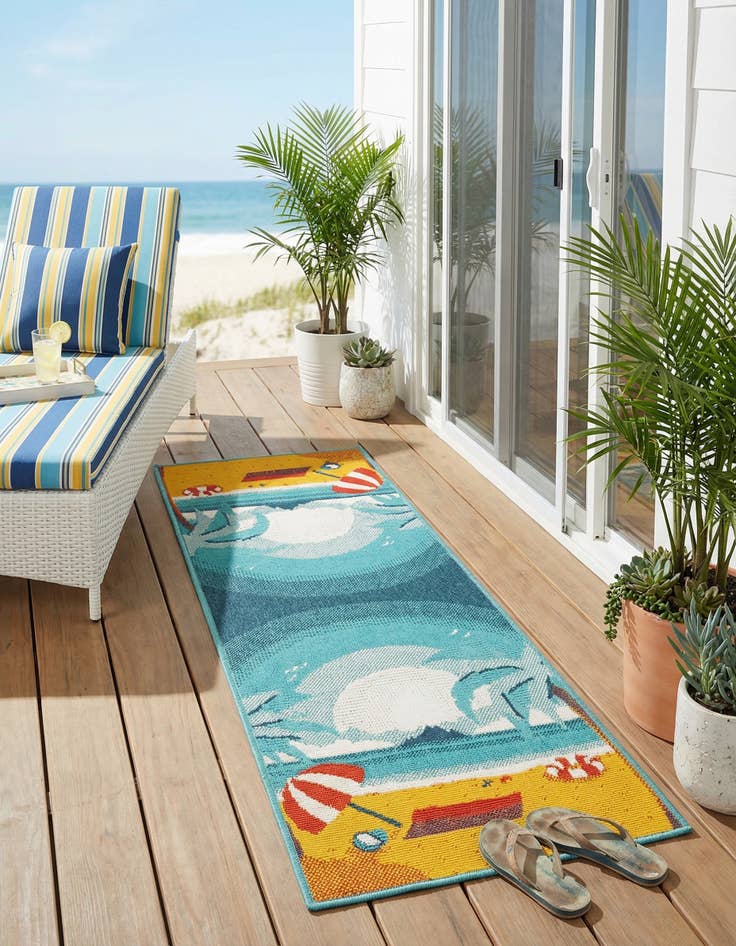 Detail image of 2' x 5'  Washable Coastal Indoor / Outdoor Runner Rug