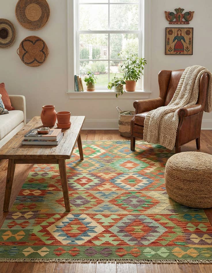 Detail image of 3' 3 x 5' 4  Hand Woven Kilim Maymana Wool Rug