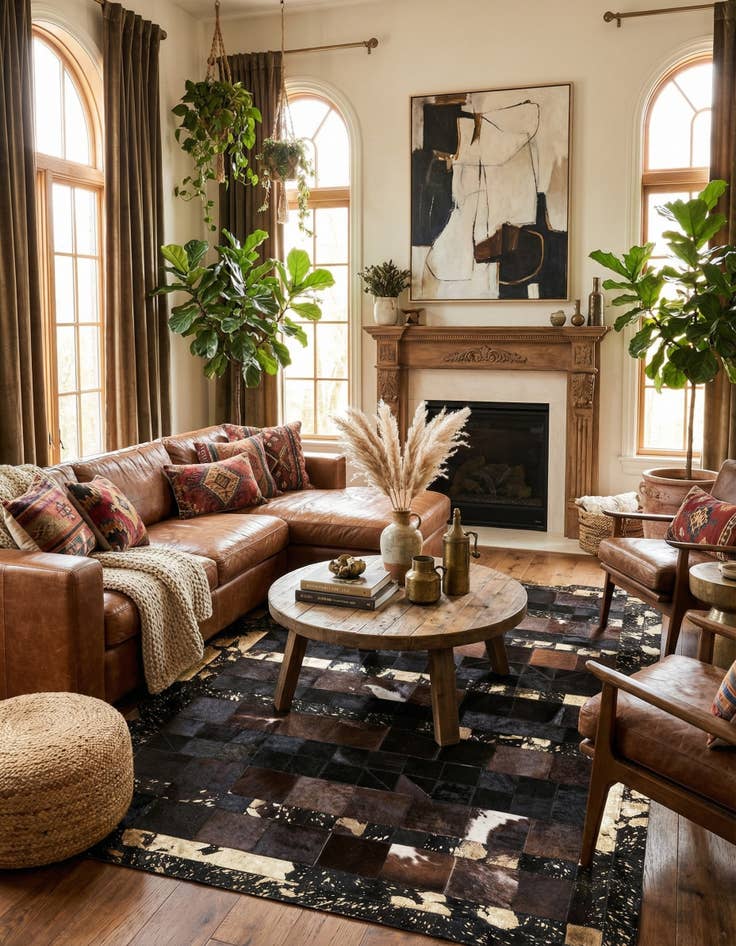 Detail image of 4' 10 x 8' Cowhide Leather Rug