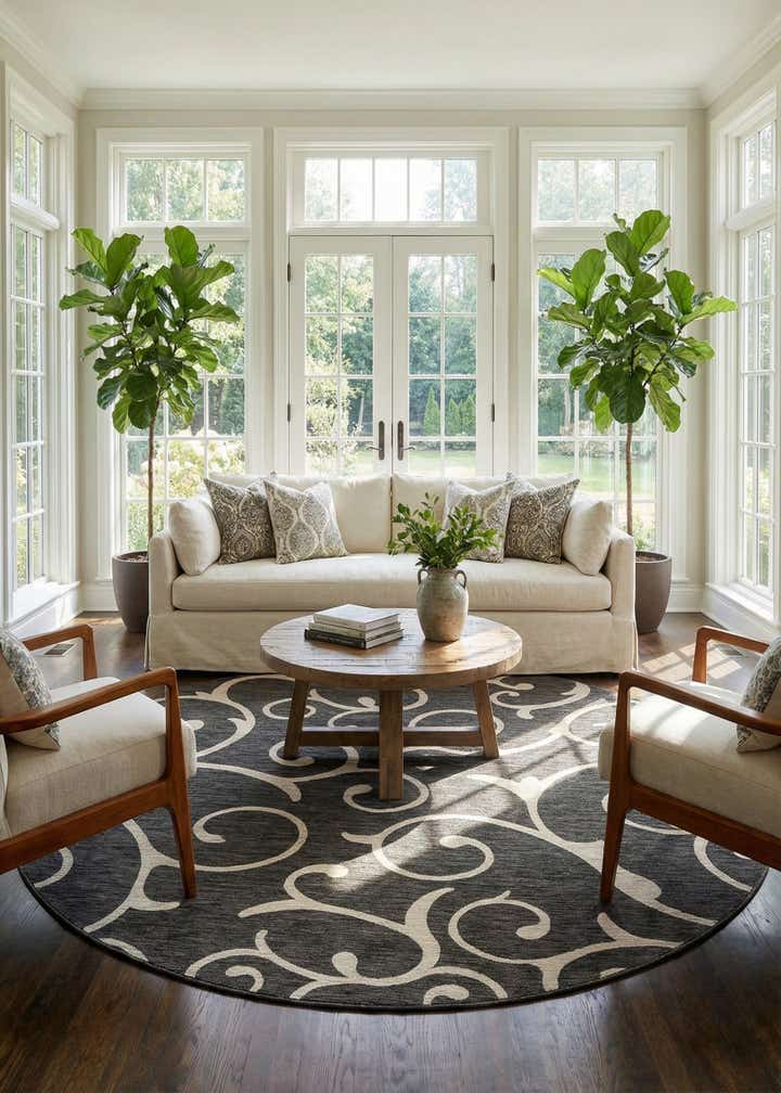 10' 8 x 10' 8 Easy-Clean Botanical Indoor / Outdoor Round Rug