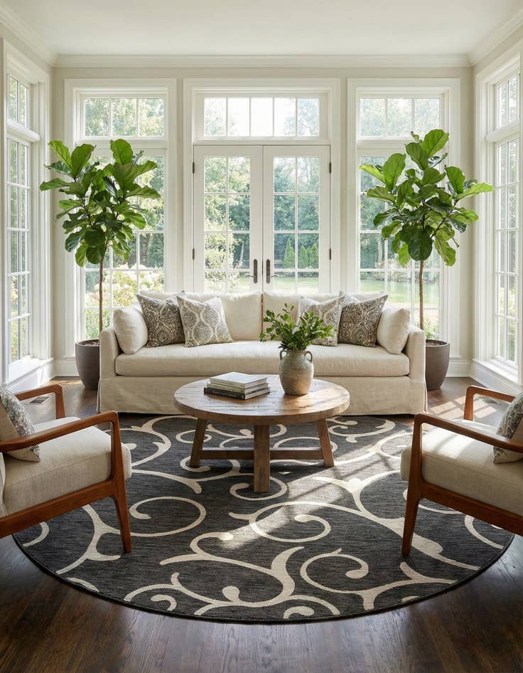 Detail image of 10' 8 x 10' 8 Easy-Clean Botanical Indoor / Outdoor Round Rug