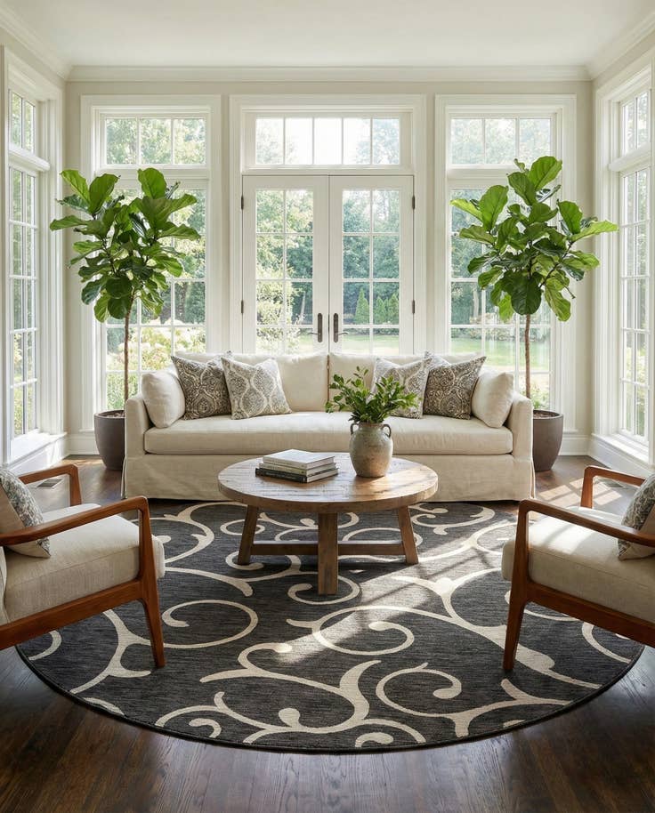 Detail image of 10' 8 x 10' 8 Easy-Clean Botanical Indoor / Outdoor Round Rug