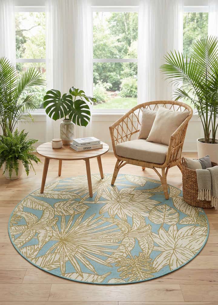 5' x 5' Easy-Clean Botanical Indoor / Outdoor Round Rug