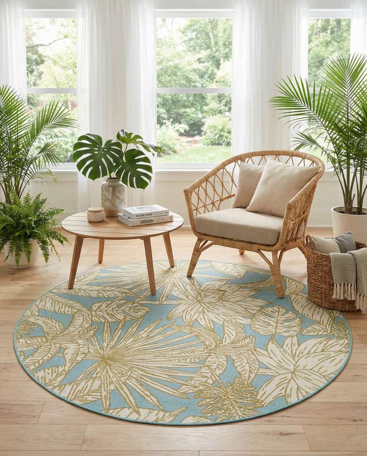 5' x 5' Easy-Clean Botanical Indoor / Outdoor Round Rug