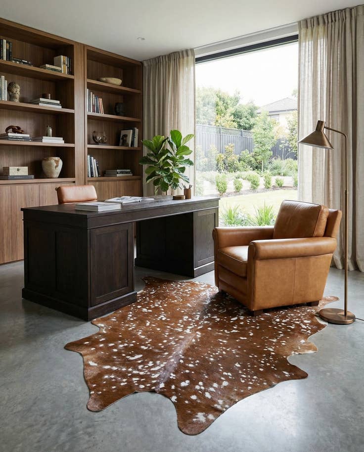 Detail image of 6' 4 x 6' 9 Cowhide Leather Freeform Rug