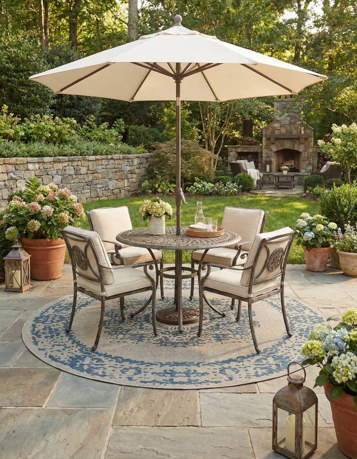 Detail image of 10' 8 x 10' 8 Easy-Clean Traditional Indoor / Outdoor Round Rug