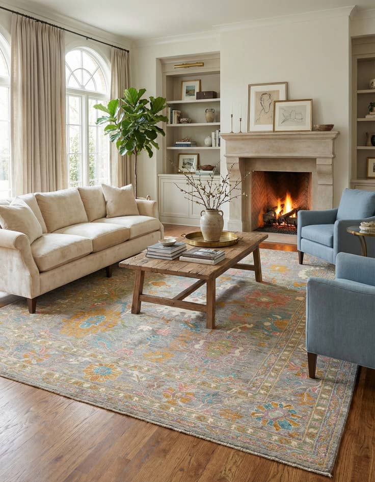 Detail image of 9' 1 x 11' 9  Hand Knotted Oushak Rug