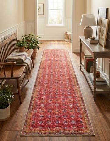 Red Washable Timeless Runner Rug