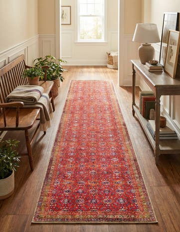 Red Washable Timeless Runner Rug