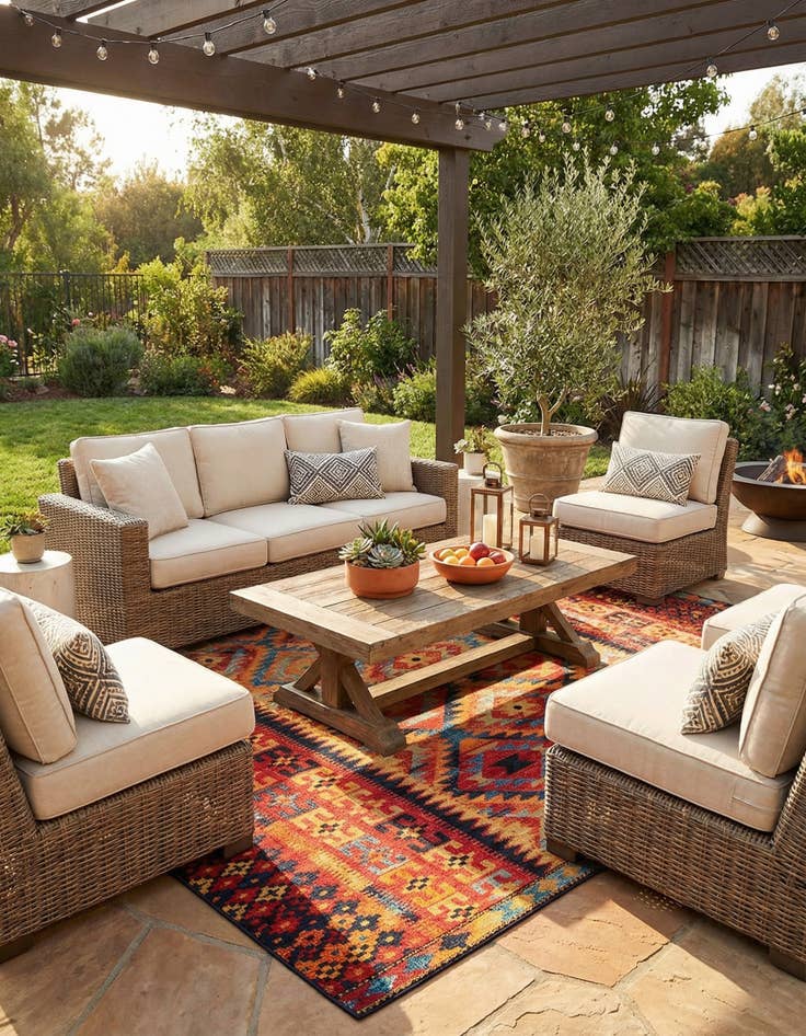 Detail image of 12' x 12'  Washable Tribal Indoor / Outdoor Square Rug