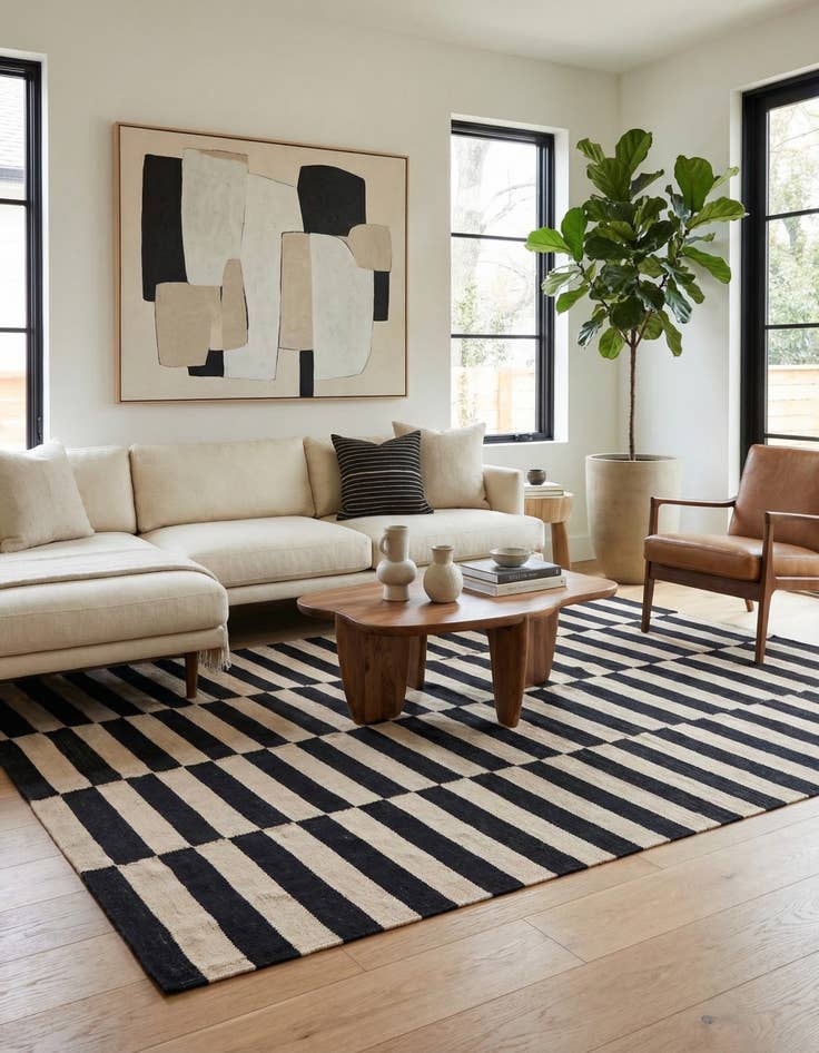 Detail image of 4' 7 x 6' 4  Hand Woven Kilim Modern Wool Rug