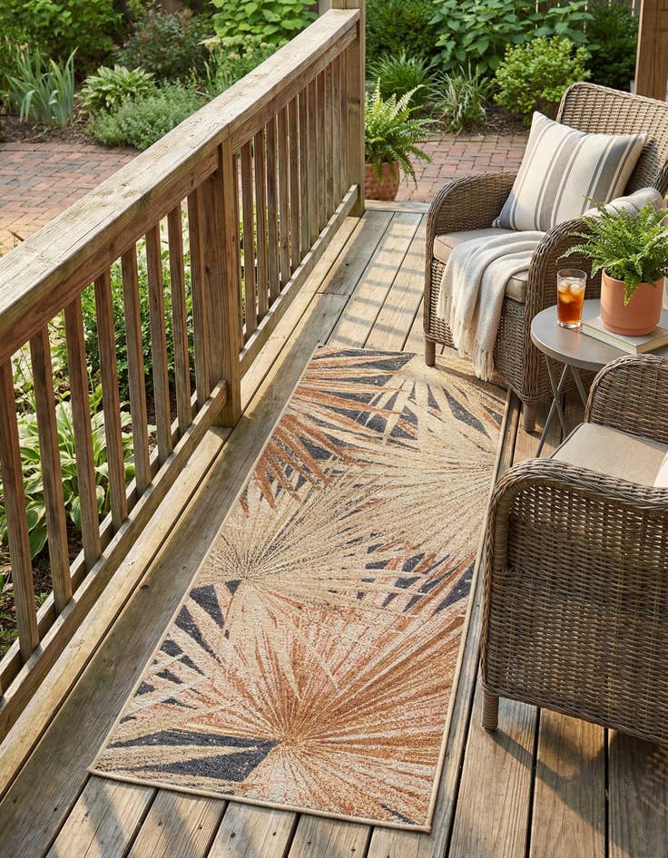 Detail image of 2' x 5' Easy-Clean Botanical Indoor / Outdoor Runner Rug