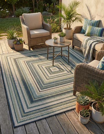 Blue Easy-Clean Baja Indoor / Outdoor Square Rug