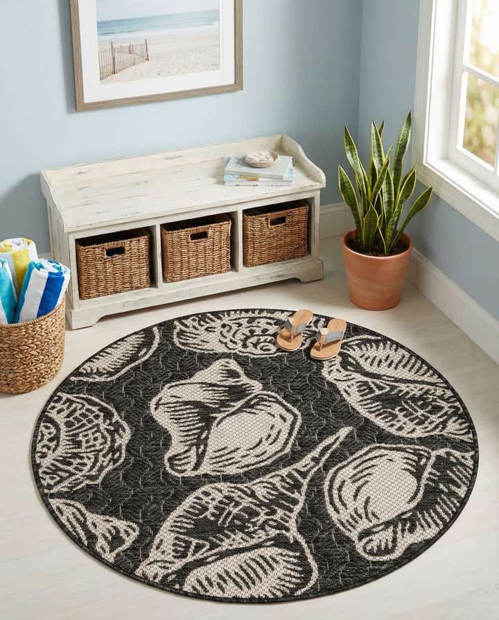 3' x 3' Easy-Clean Coastal Indoor / Outdoor Round Rug