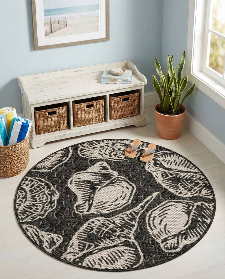 Detail image of 3' x 3' Easy-Clean Coastal Indoor / Outdoor Round Rug