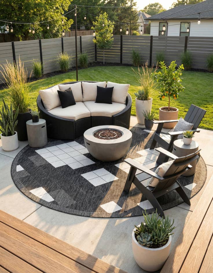 Detail image of 10' x 10'  Washable Modern Indoor / Outdoor Round Rug