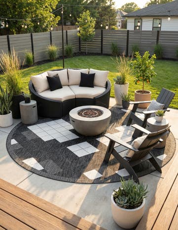 10' x 10' Easy-Clean Modern Indoor / Outdoor Round Rug