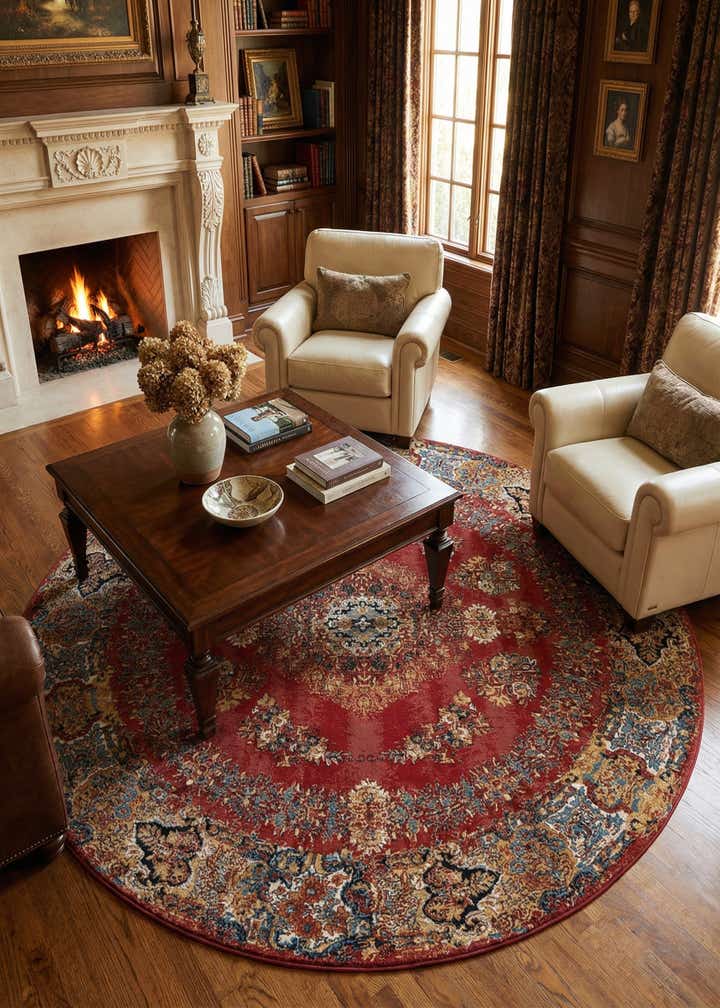 10' x 10' Easy-Clean Traditional Indoor / Outdoor Round Rug