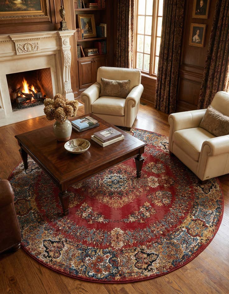 Detail image of 10' x 10' Easy-Clean Traditional Indoor / Outdoor Round Rug