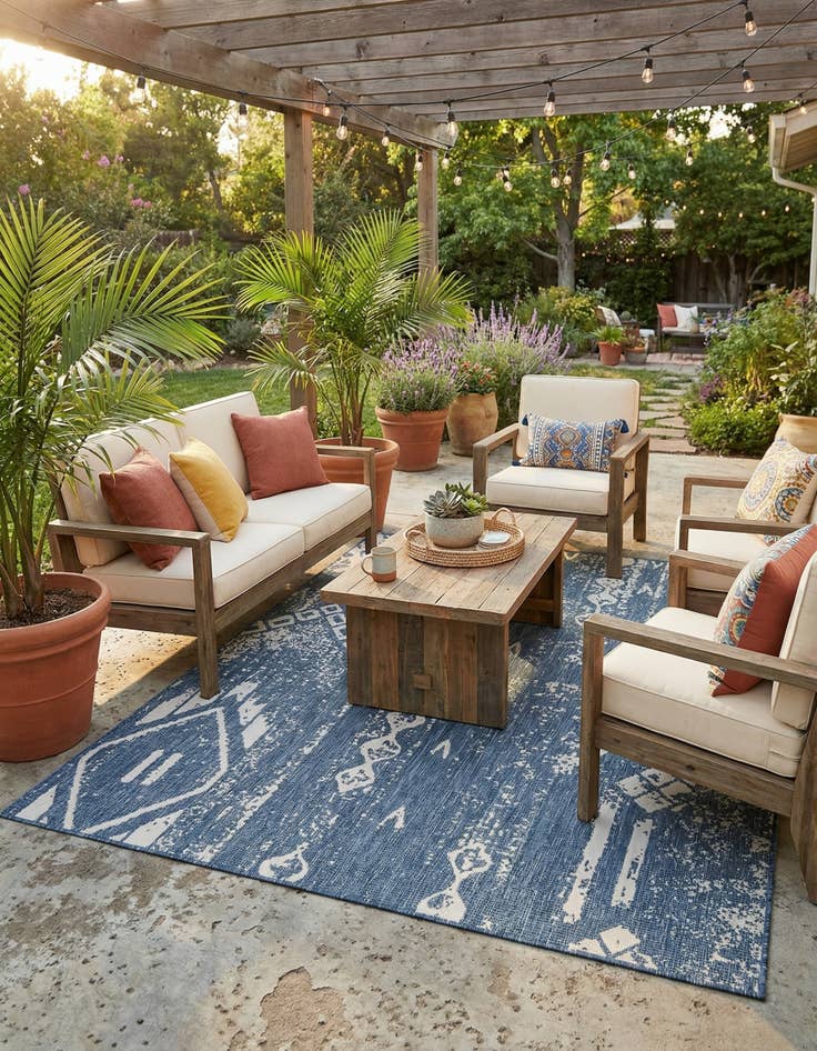 Detail image of 7' 10 x 10'  Washable Bohemian Indoor / Outdoor Rug