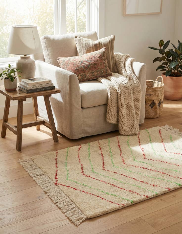 Detail image of 3' 2 x 4' 10  Hand Knotted Moroccan Wool Rug