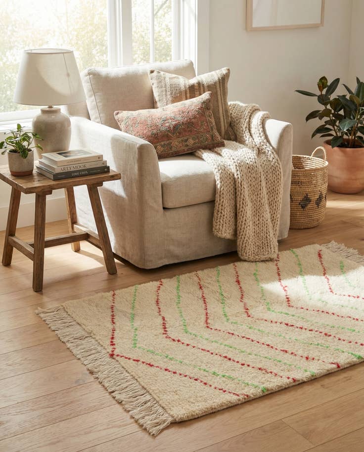 Detail image of 3' 2 x 4' 10 Hand Knotted Moroccan Wool Rug