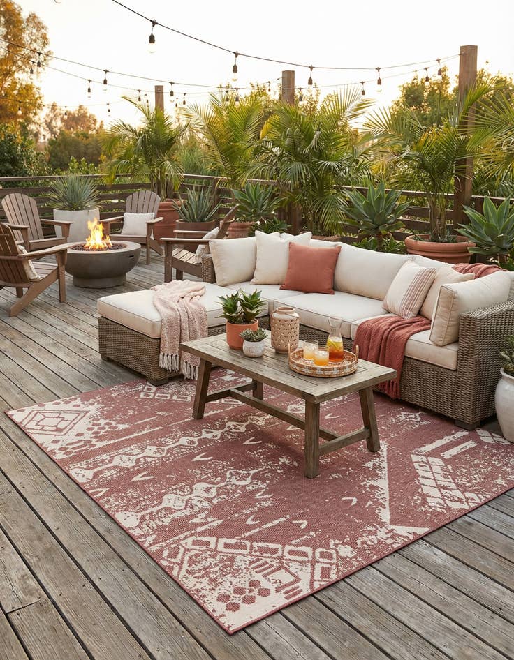 Detail image of 10' 8 x 10' 8 Easy-Clean Bohemian Indoor / Outdoor Square Rug