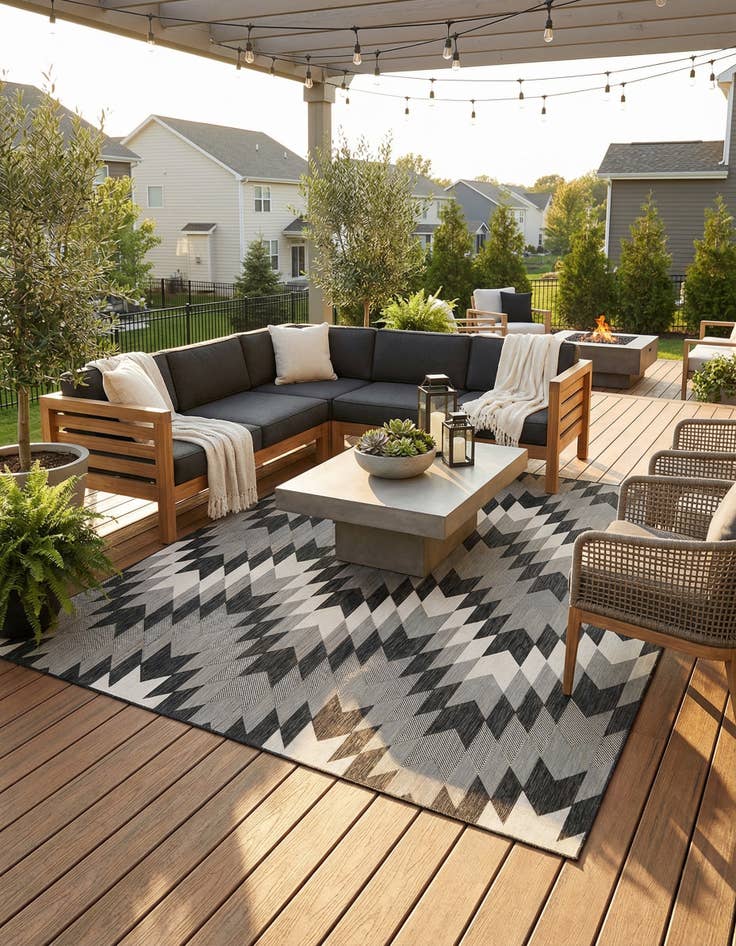 Detail image of 12' x 12'  Washable Modern Indoor / Outdoor Square Rug