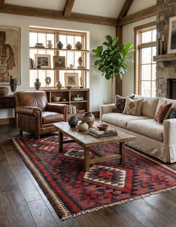 4' 9 x 7' 9 Hand Woven Kilim Fars Wool Rug