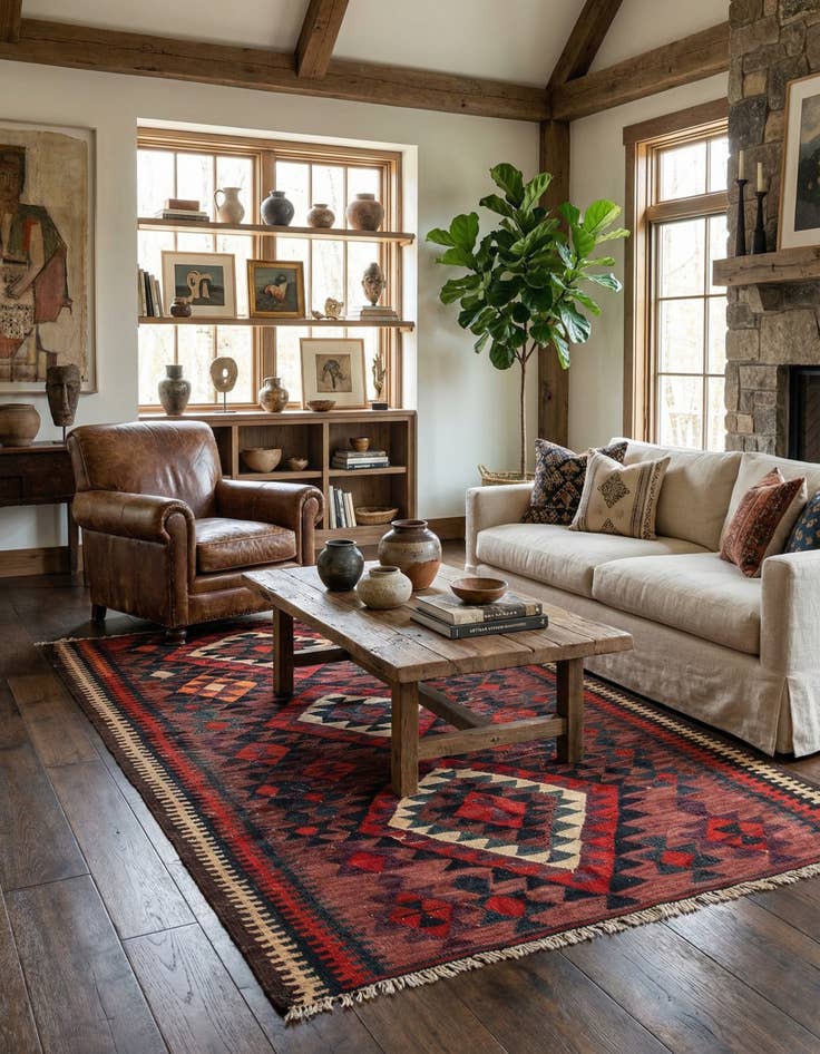 Detail image of 4' 9 x 7' 9  Hand Woven Kilim Fars Wool Rug