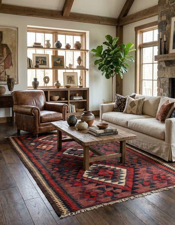 4' 9 x 7' 9 Hand Woven Kilim Fars Wool Rug