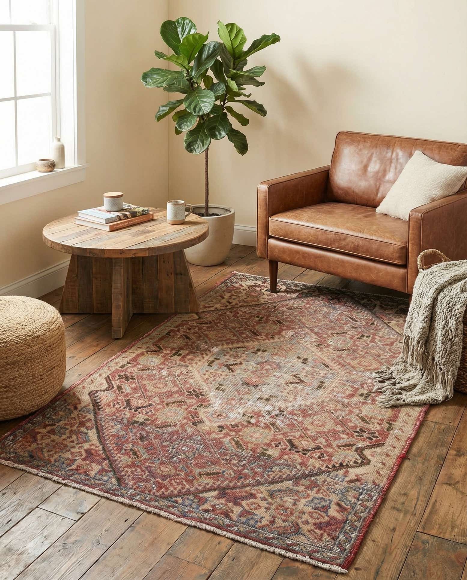3' 4 x 4' 9 Hand Knotted Ultra Vintage Persian Wool Rug