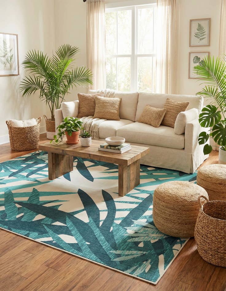 Detail image of 9' x 12'  Washable Botanical Indoor / Outdoor Rug