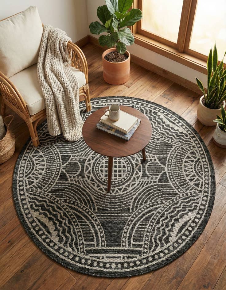 Detail image of  3' 1 x 3' 1  Washable Traditional Indoor / Outdoor Round Rug