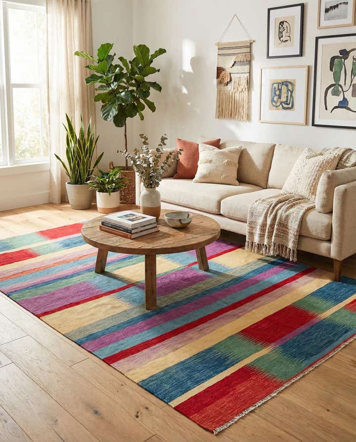 6' 8 x 9' 9 Hand Woven Kilim Modern Wool Rug